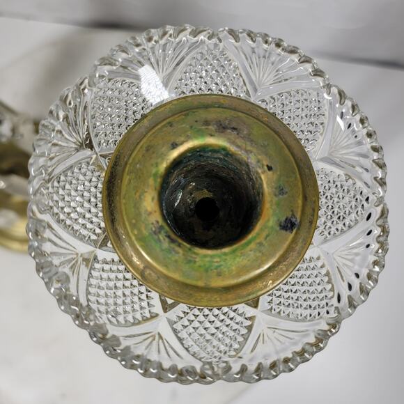 Antique Brass Girandole Candlesticks 11" Gold 8 Clear Hanging Crystals Set of 2 - Picture 5 of 16